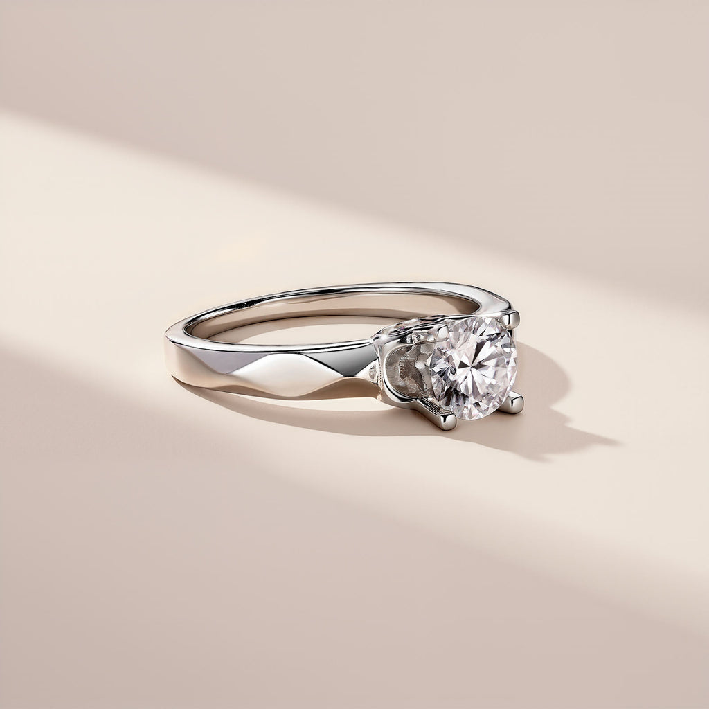 0.98 CTW Moissanite Women's Proposal Ring S925 Sterling Silver Four Prong Classic Rhodium 14K Gold Plated Romantic GRA Certified