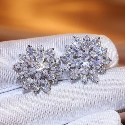 Luxury Sun Flower Multi Colors Stud Earrings for Women Cubic Zirconia Flowers Wedding Bridal Earring